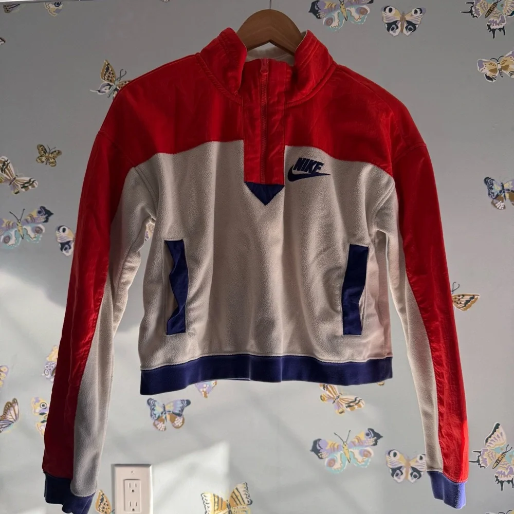 Nike Women's Red & White Half-Zip Fleece Pullover